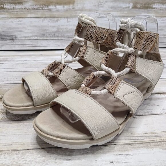 Sorel Women’s  Joanie II Beige Leather Sandals Lace Up Gladiator Flats Size 7.5 - Picture 1 of 8
